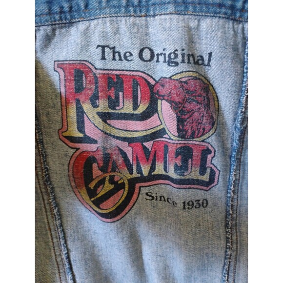 Y2K Live Ins Red Camel Denim Jacket Graphic Interior Trucker Unisex Small 90s - Picture 3 of 16